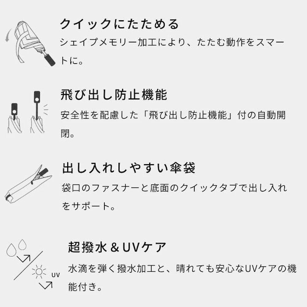 クイックシャット自動開閉 折りたたみ傘 55cm サンドベージュ 【直送品】 返品・キャンセル・他商品と同時購入は不可 - Image 4