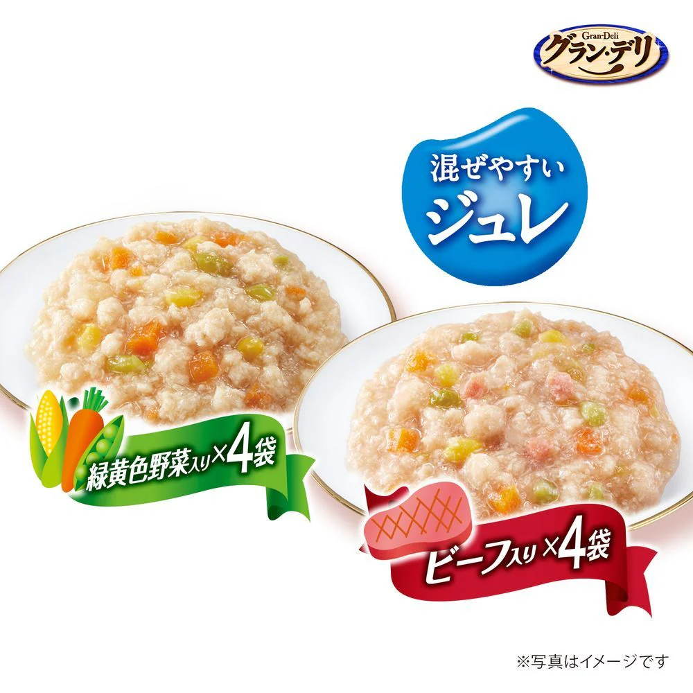 ユニ・チャーム グラン・デリ 国産鶏ささみ入り パウチ使い切り新鮮パック ジュレ 高齢犬用 緑黄色野菜入り&ビーフ入り 160g - Image 3