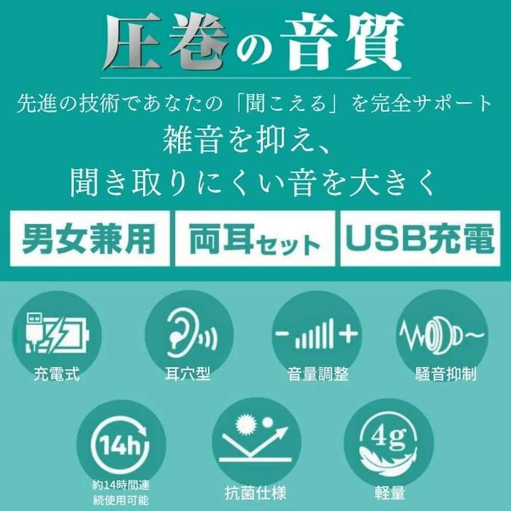 充電式両耳集音器 聞こえーる ブラック KSOK-01-1 【直送品】 返品・キャンセル・他商品と同時購入は不可 - Image 3