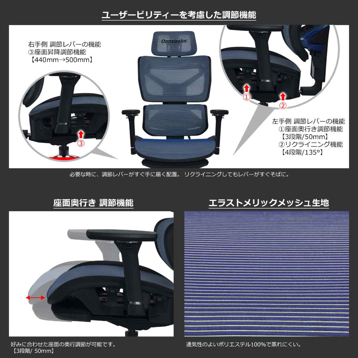セレスティアル ゲーミングチェア ネプチューンブルー 【直送品】 返品・キャンセル・他商品と同時購入は不可 - Image 5