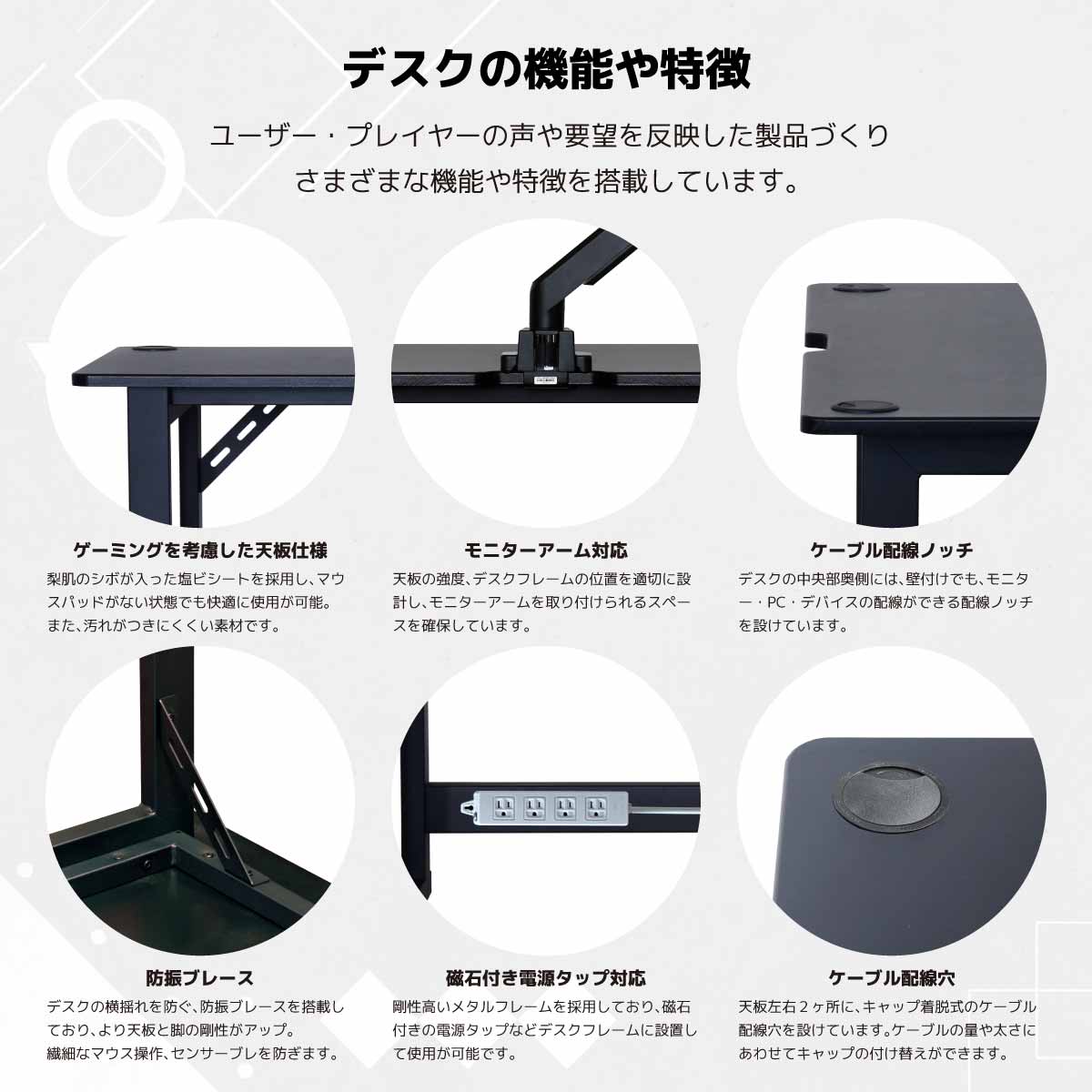 グラウンズV2 ゲーミングデスク 幅140cm ブラック 【直送品】 返品・キャンセル・他商品と同時購入は不可 - Image 6
