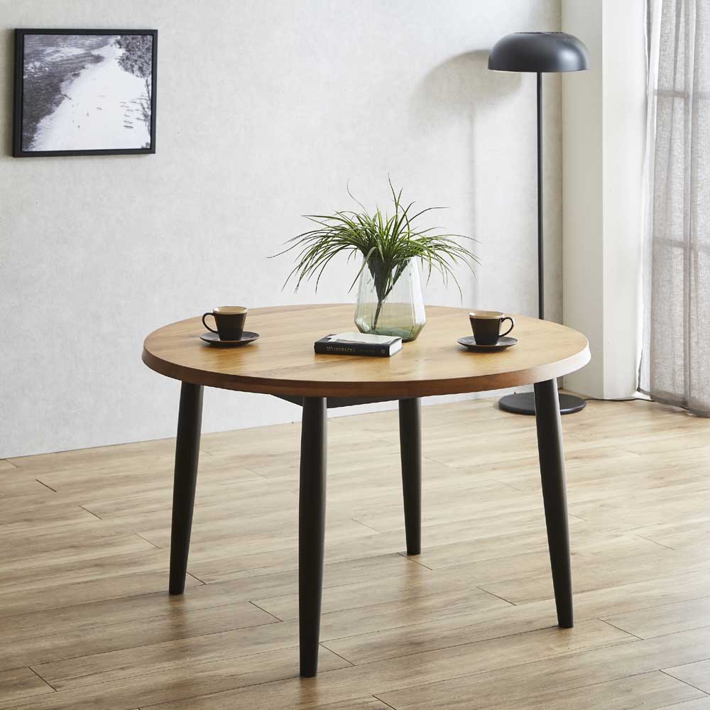 幅110cmのオーク無垢材使用 高級感ある円卓ダイニングテーブル 【直送品】 返品・キャンセル・他商品と同時購入は不可 - Image 3