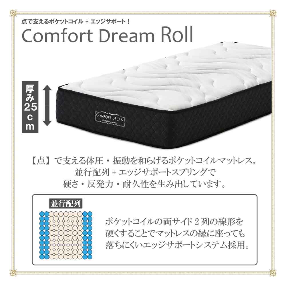 厚み25cmWDポケットコイルマットレスCFDM-ROLL-WD 【直送品】 返品・キャンセル・他商品と同時購入は不可 - Image 3