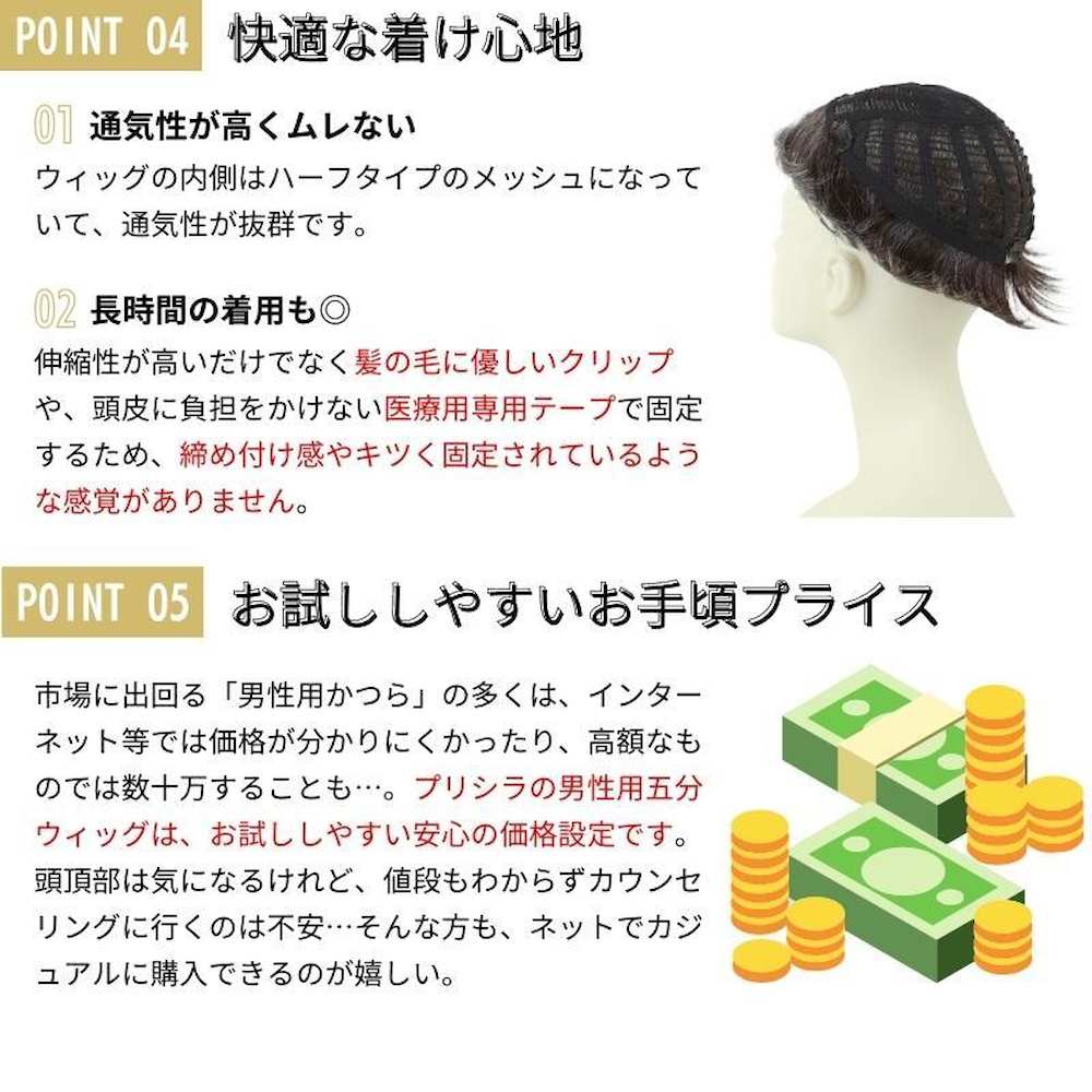 プリシラ 男性用5分ウィッグ ストレートショート 耐熱 【直送品】 返品・キャンセル・他商品と同時購入は不可 - Image 6