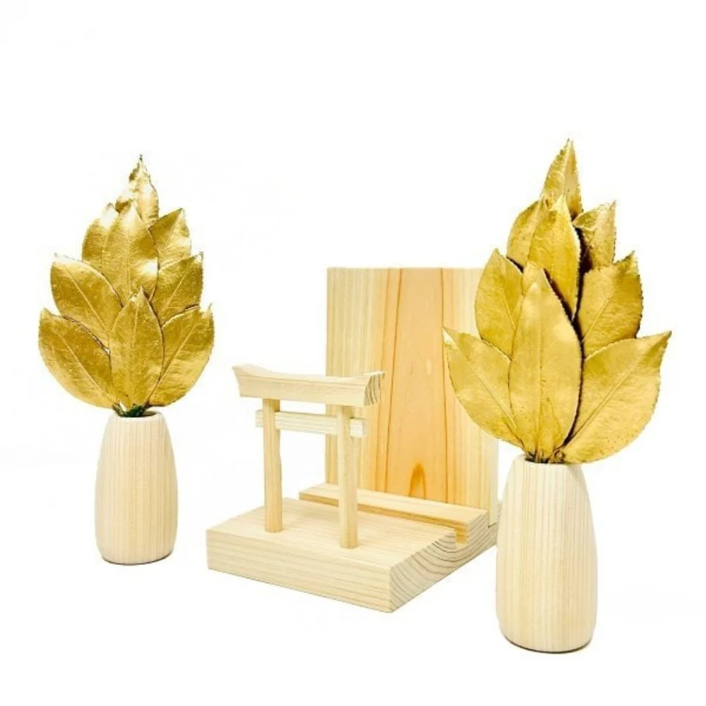 ミニ S 金の榊丸立て 鳥居付き神棚セット ST-041 【直送品】 返品・キャンセル・他商品と同時購入は不可