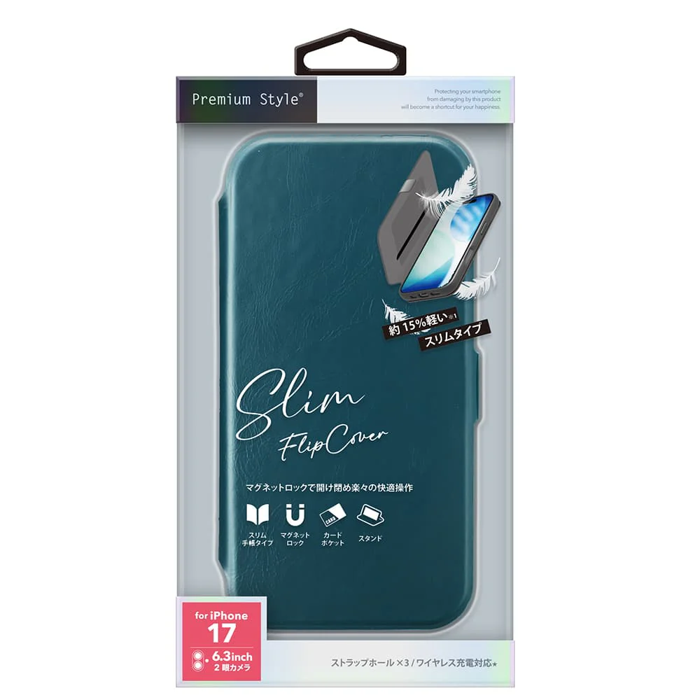 PGA iPhone 17用 スリムフリップカバー ブルー PG-25AFP05BL 65g - Image 2