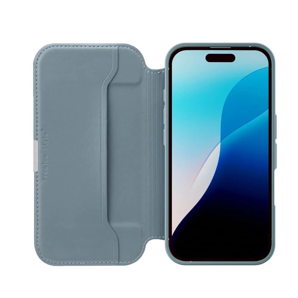 PGA iPhone 17用 ガラスフリップケース ブルー PG-25AGF03BL 65g - Image 4