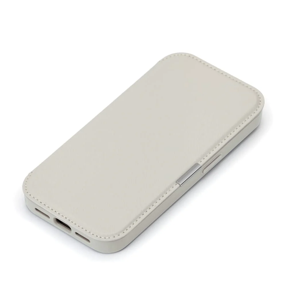 PGA iPhone 17用 ガラスフリップケース サフィアーノ調/グレー PG-25AGF05GY 65g