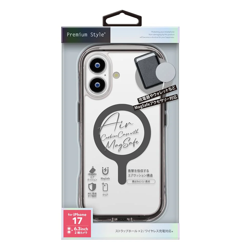 PGA iPhone 17用 MagSafe対応 エアクッションケース グラファイト PG-25AMA01BK 40g - Image 2