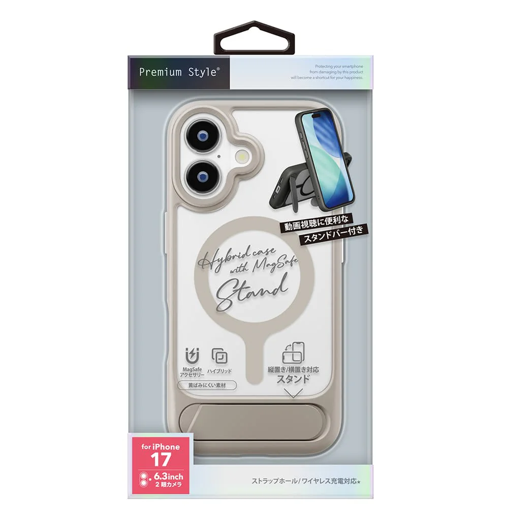 PGA iPhone 17用 MagSafe対応 スタンド付ハイブリッドケース ベージュ PG-25AMH06BE 45g - Image 2