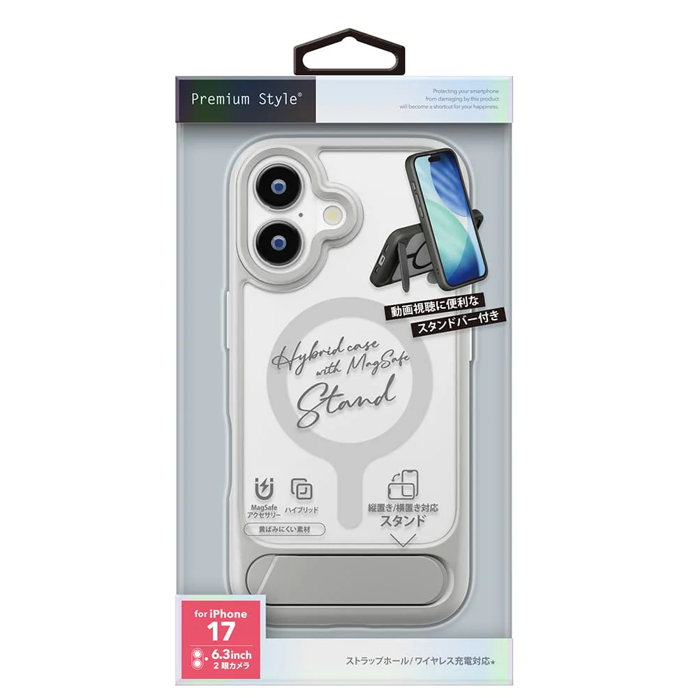 PGA iPhone 17用 MagSafe対応 スタンド付ハイブリッドケース グレー PG-25AMH07GY 45g - Image 2