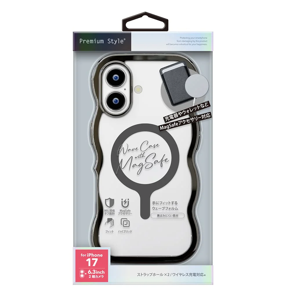 PGA iPhone 17用 MagSafe対応 ウェーブケース メタルブラック PG-25AMW02BK 35g - Image 2