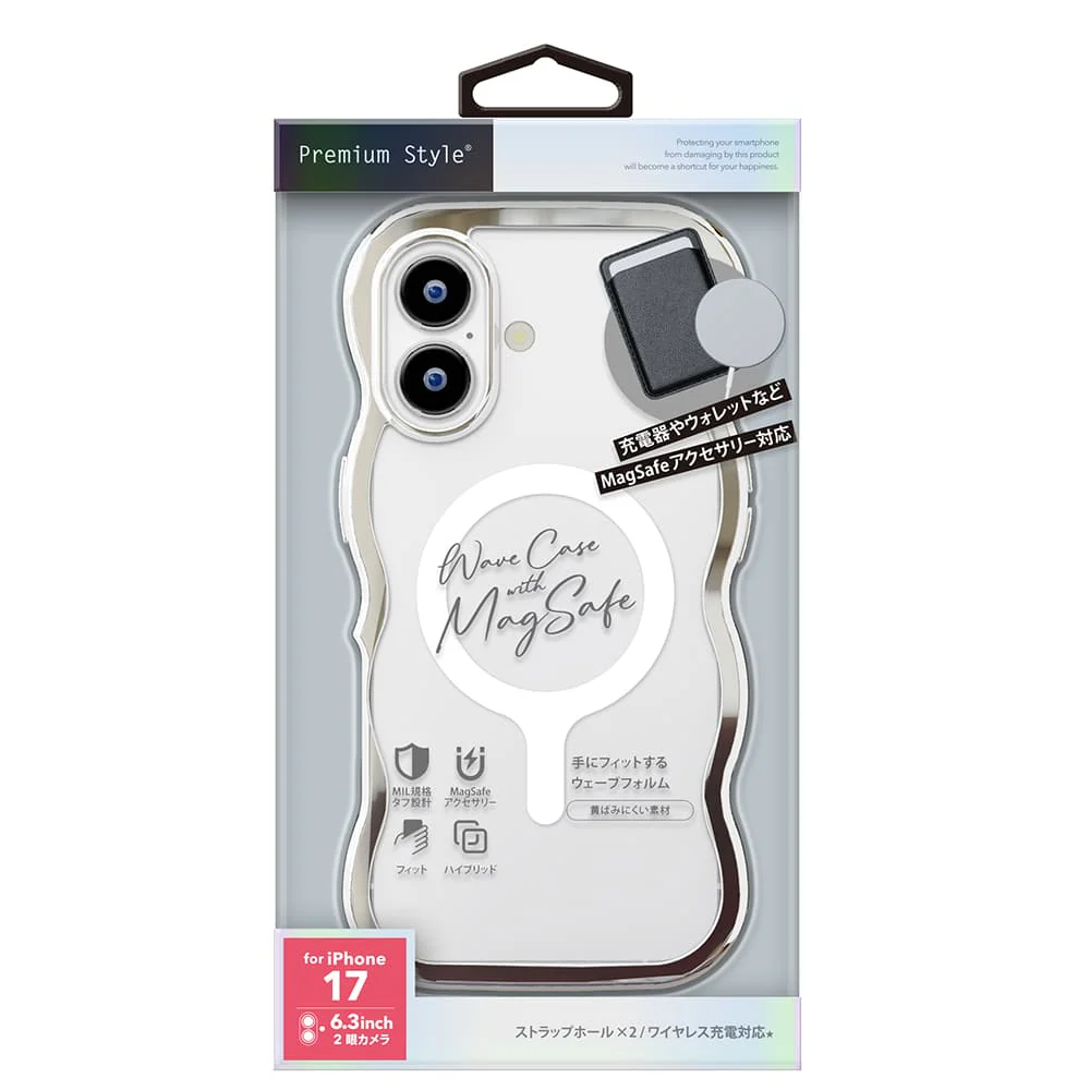 PGA iPhone 17用 MagSafe対応 ウェーブケース メタルシルバー PG-25AMW03SV 35g - Image 2
