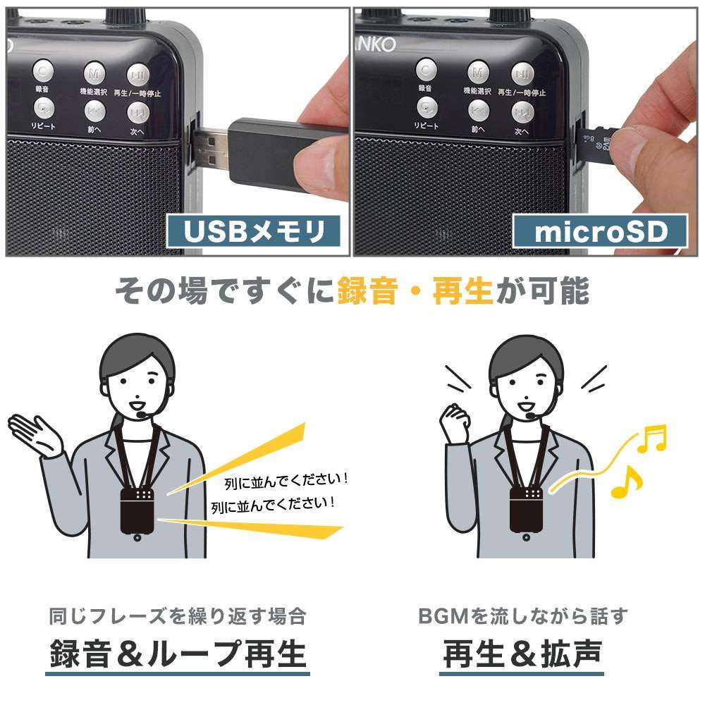 その場で録音再生できる多機能ポータブル拡声器 PRLU25SBK 【直送品】 返品・キャンセル・他商品と同時購入は不可 - Image 5