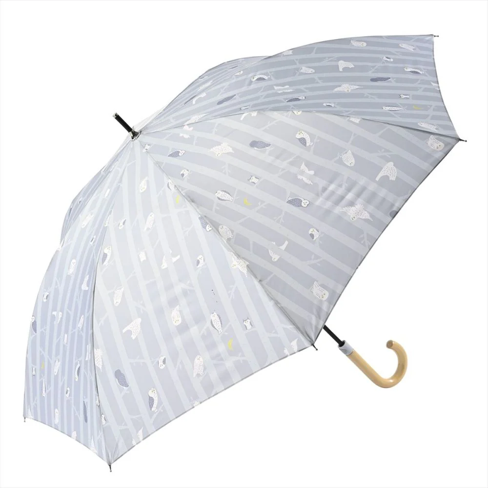 晴雨兼用 長傘 63cm エコルーペット フクロウ 17351GY 【直送品】 返品・キャンセル・他商品と同時購入は不可