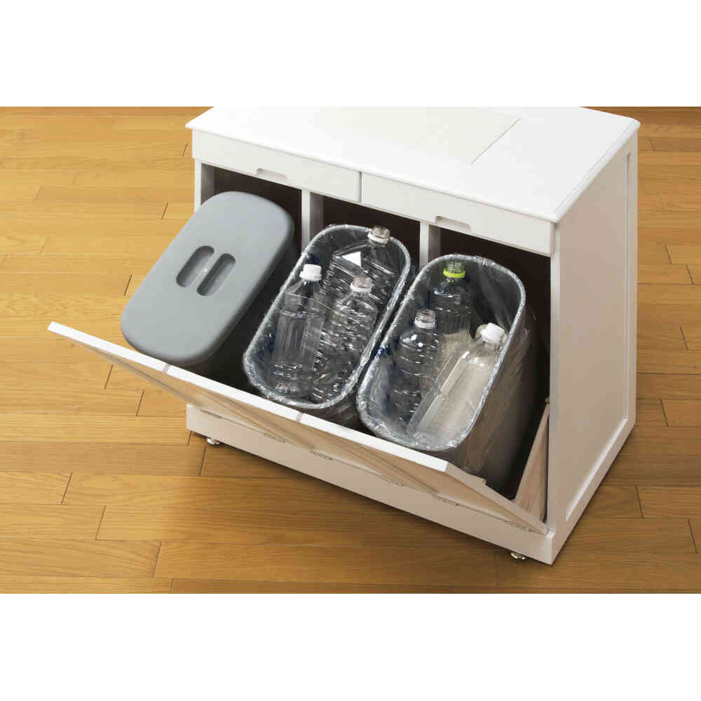 天然木分別ダストボックス タイル付3分別 WH[0297520] 【直送品】 返品・キャンセル・他商品と同時購入は不可 - Image 2
