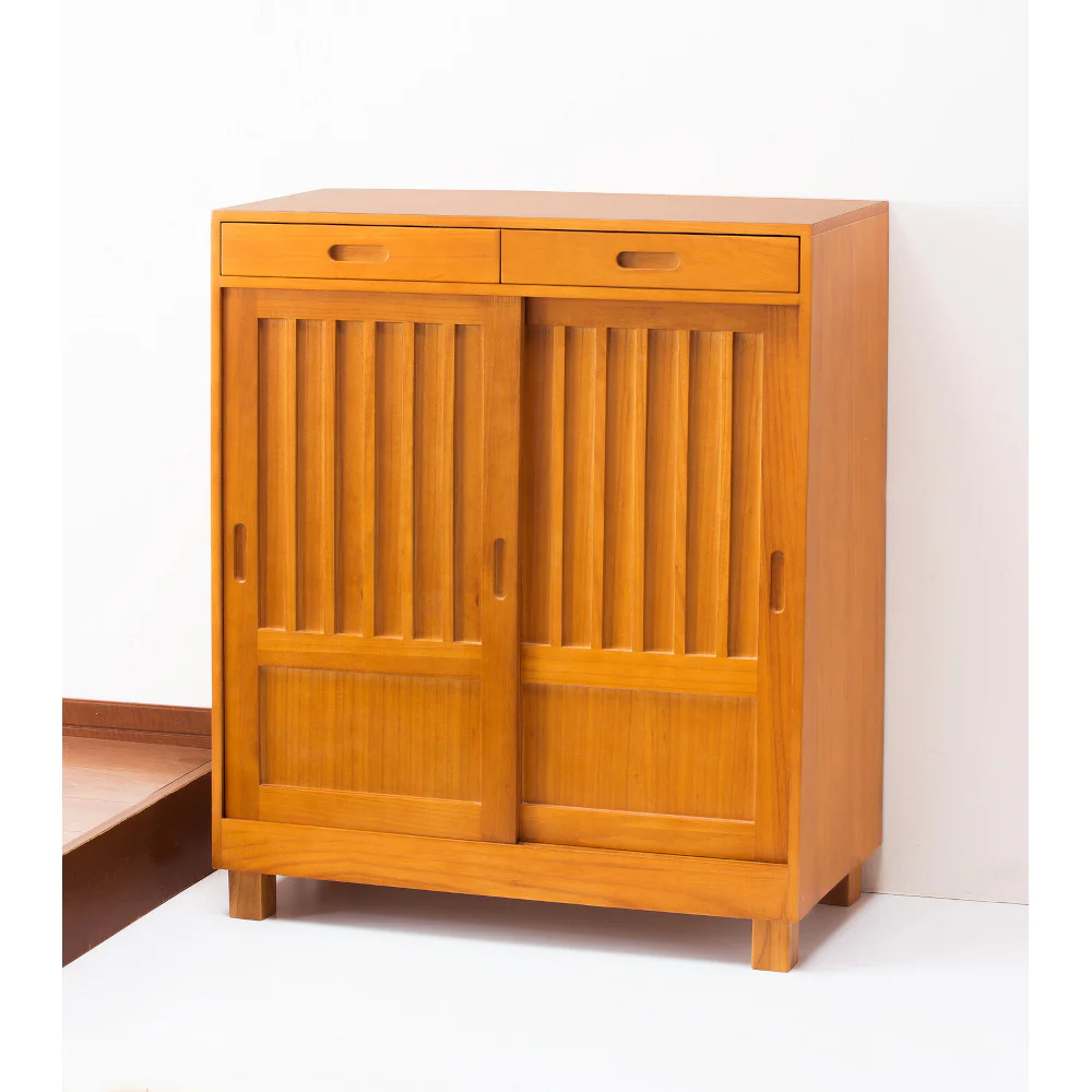 天然木和風引き戸シューズボックス 2枚扉[04143] 【直送品】 返品・キャンセル・他商品と同時購入は不可 - Image 2