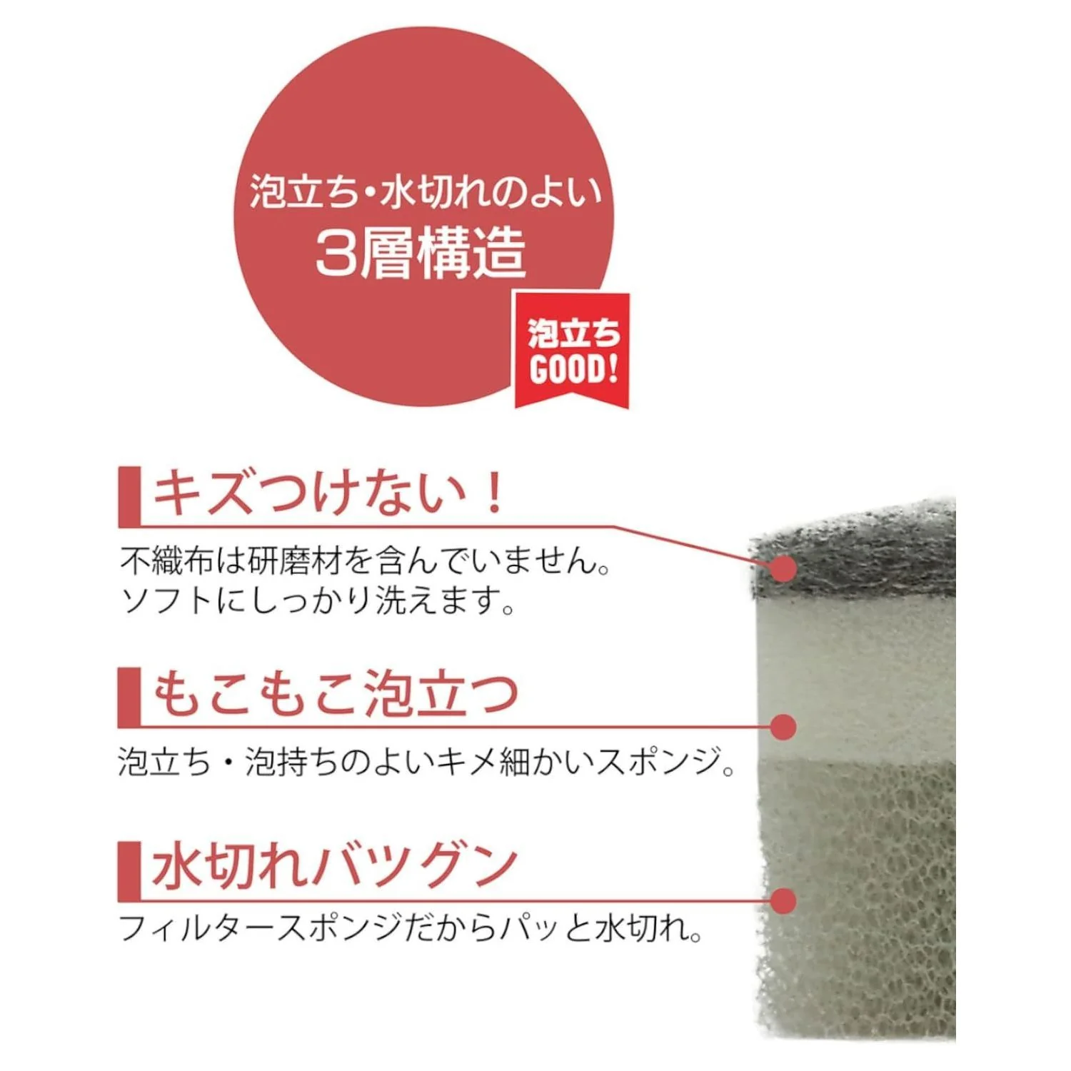 オーエ STAND UP キッチンスポンジ 50181 グレー - Image 4