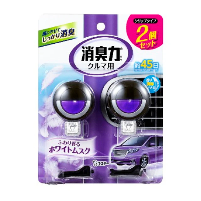 エステー クルマの消臭力 クリップタイプ ホワイトムスク 3.2ml×2個 - Image 2