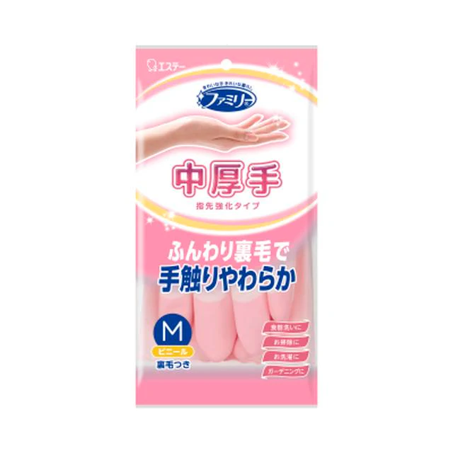 エステー ファミリー ビニール中厚手 指先強化 Mサイズ ピンク 1双 - Image 2