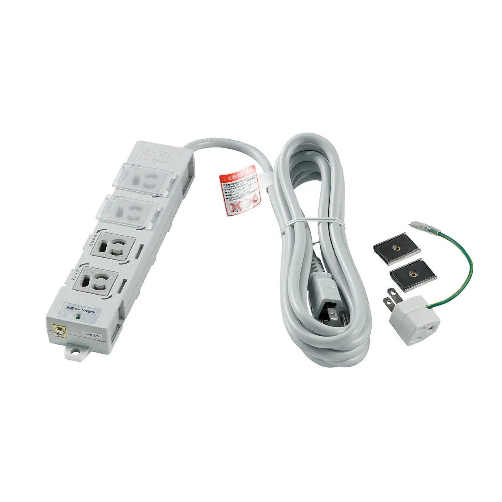 エルパ ELPA カバー付事務所向けタップ 耐雷 4個口3m OAT-JPC43SB - Image 4