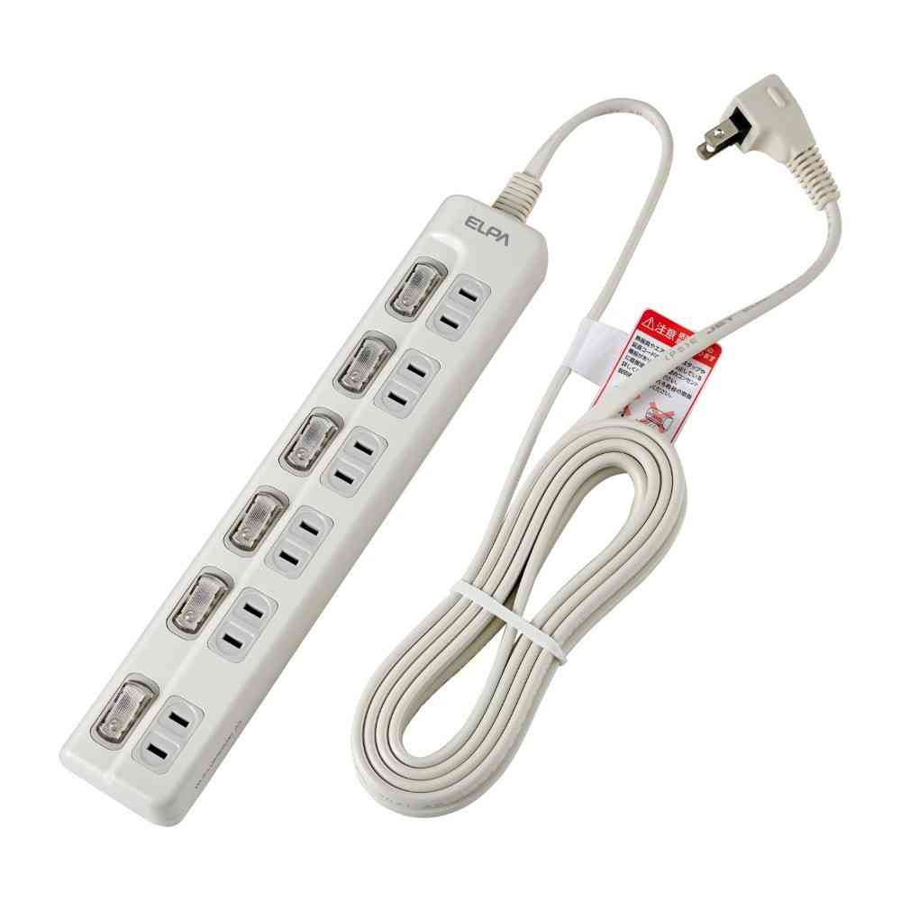 エルパ ELPA LEDランプ スイッチ付タップ 6個口 3m WLS-LU63EB ホワイト - Image 2