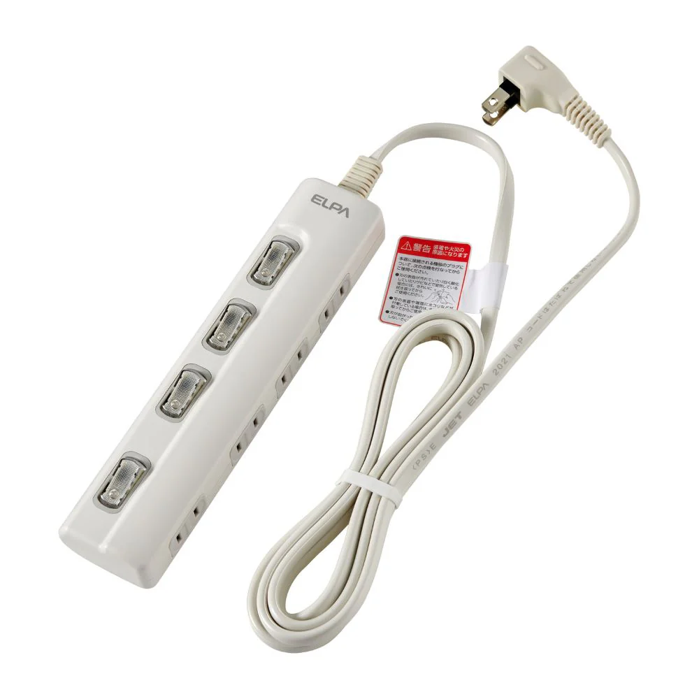 エルパ LEDランプ スイッチ付タップ 4P 2m 横 スイッチ付 WLS-LY42EB W - Image 2