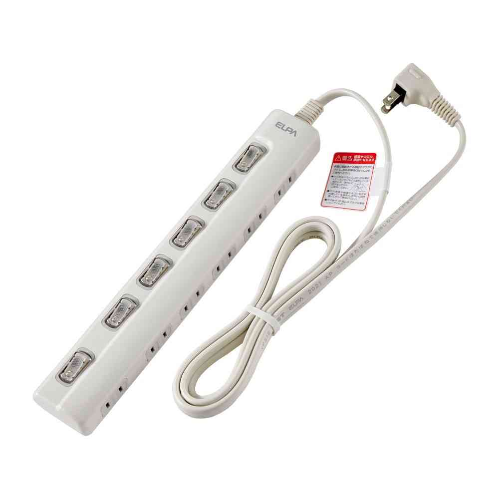 エルパ ELPA LEDランプ スイッチ付タップ 6個口 2m WLS-LY62EB ホワイト - Image 2