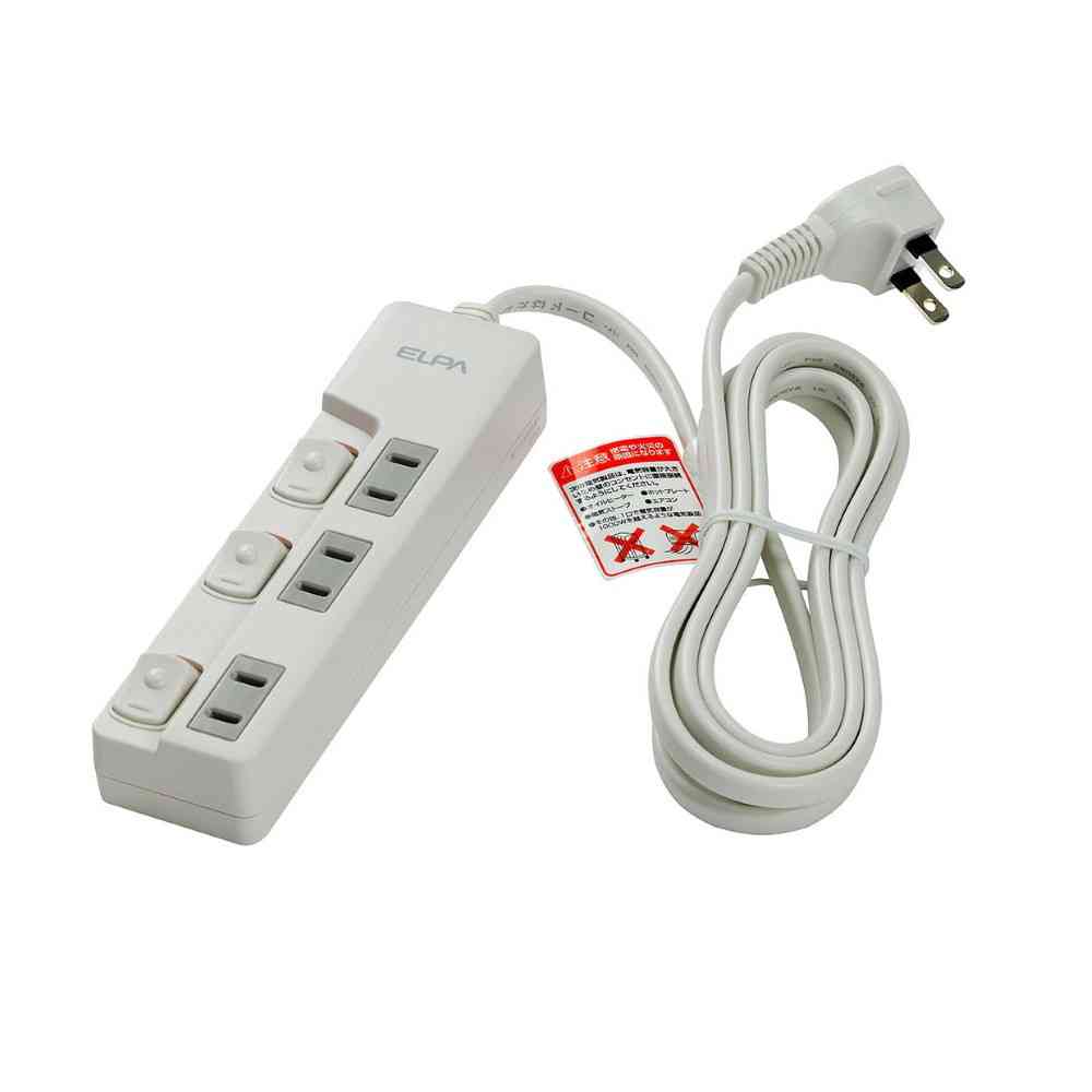 エルパ ELPA ランプレススイッチ付タップ 3個口 2m WLS-U32EB ホワイト - Image 2