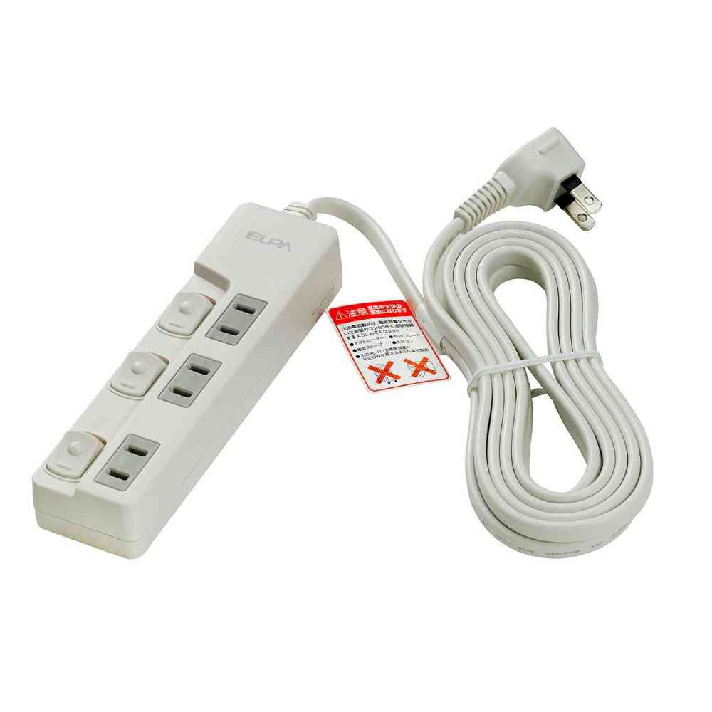 エルパ ELPA ランプレススイッチ付タップ 3個口 3m WLS-U33EB ホワイト - Image 2