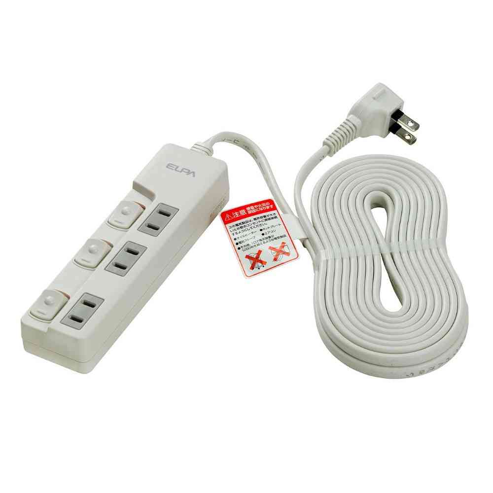 エルパ ELPA ランプレススイッチ付タップ 3個口 5m WLS-U35EB ホワイト - Image 2