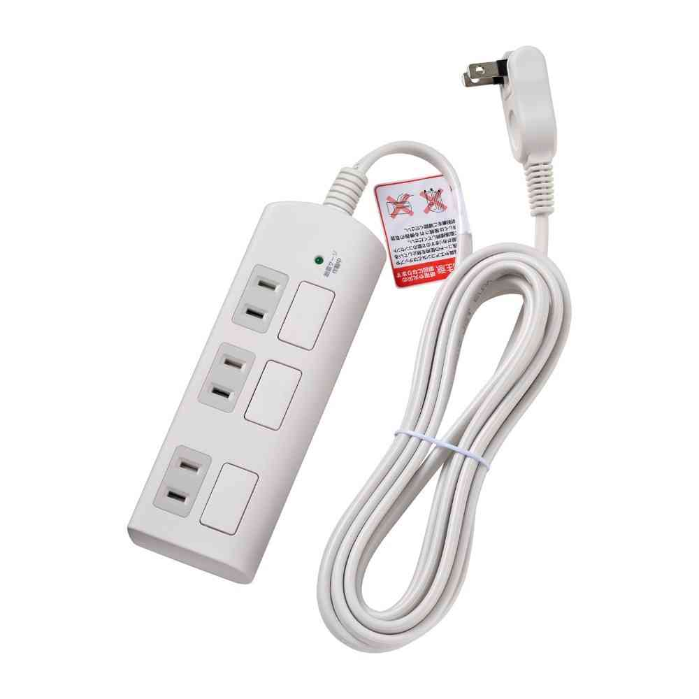 エルパ ELPA 耐雷電源タップ 個別スイッチ AC 3個口 3m ホワイトWBS-LS303F - Image 2