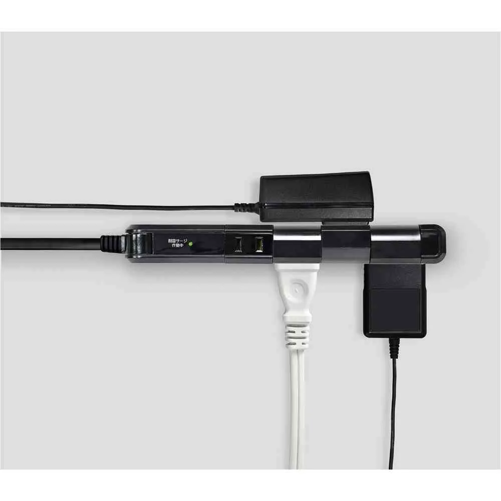 エルパ ELPA 耐雷電源タップ  4個口 2m スリム回転タップ ブラック WBS-SL402SB - Image 2