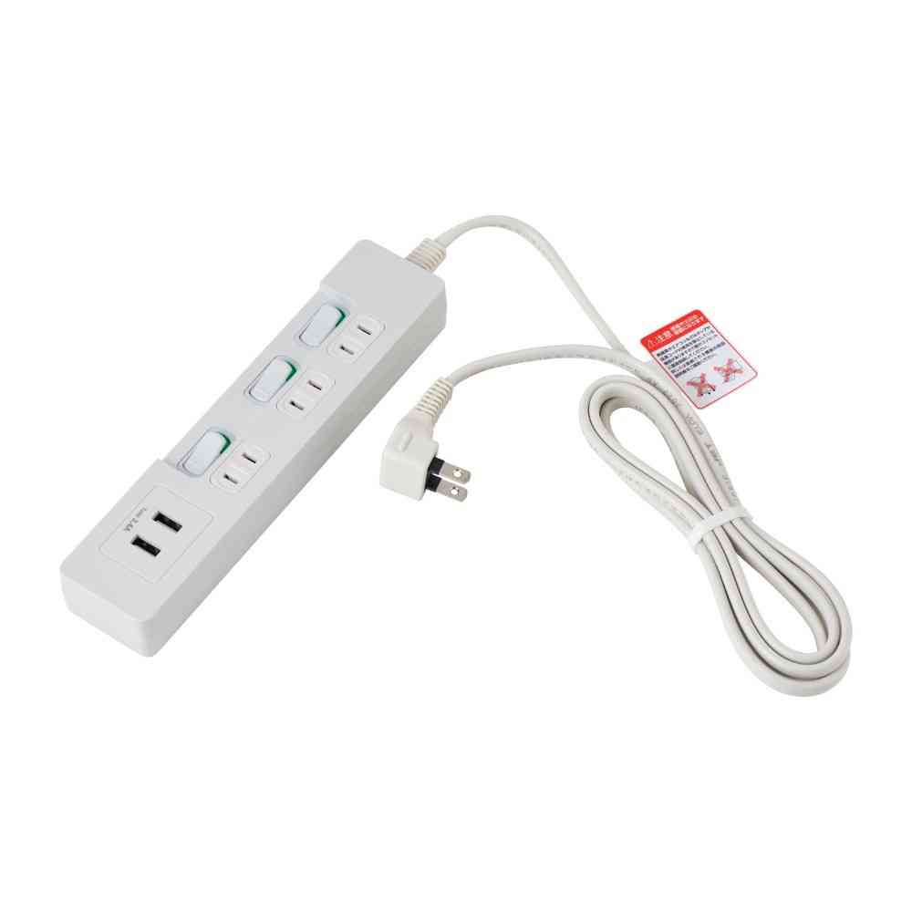 エルパ ELPA 電源タップ ランプレス 個別スイッチ AC 3個口 USB-A×2 2m ホワイト WLS-E3232UA - Image 2
