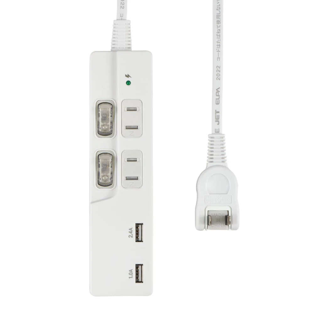 エルパ スイッチ付USBタップ 2P USB充電 WBK-2232SUA W - Image 3