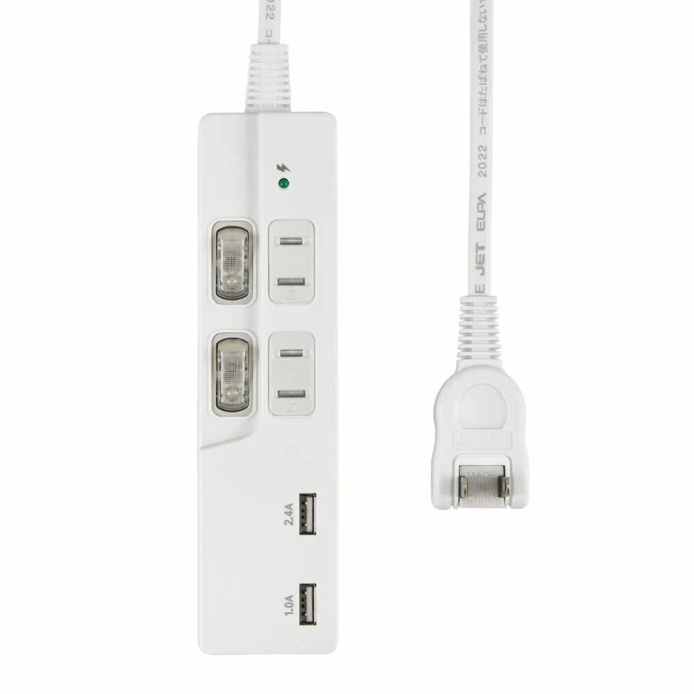 エルパ スイッチ付USBタップ 2P USB充電 WBK-2232SUA W - Image 6