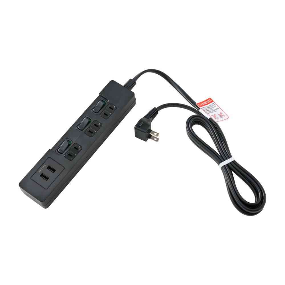 エルパ ELPA 電源タップ ランプレス個別スイッチ AC 3個口 USB-A×2 2m ブラック WLS-E3232UA - Image 2