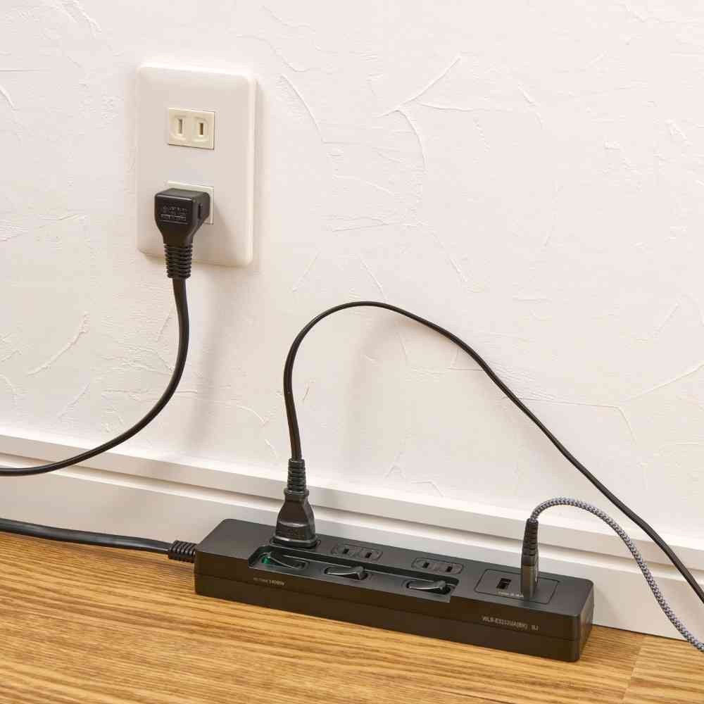 エルパ ELPA 電源タップ ランプレス個別スイッチ AC 3個口 USB-A×2 2m ブラック WLS-E3232UA - Image 4