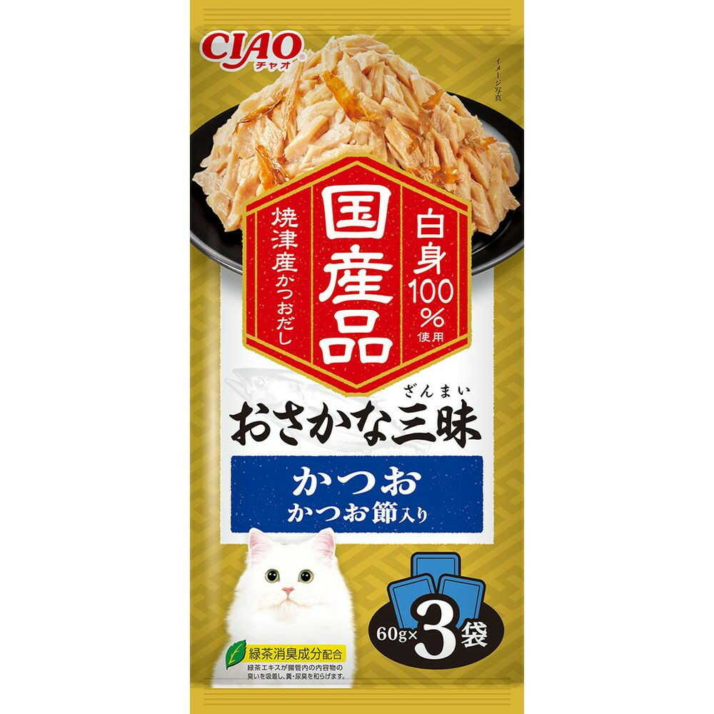 いなばペットフード CIAO おさかな三昧 かつお かつお節入り 60g×3袋 - Image 3