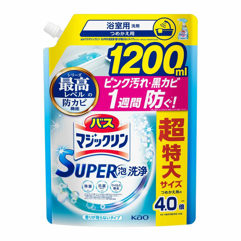 花王 バスマジックリン SUPER泡洗浄 香りが残らないタイプ つめかえ用 1200ml