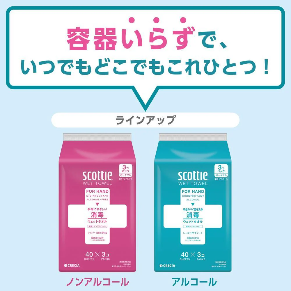 日本製紙 クレシア スコッティ ウェットタオル 消毒 アルコールタイプ 40枚×3コパック - Image 9