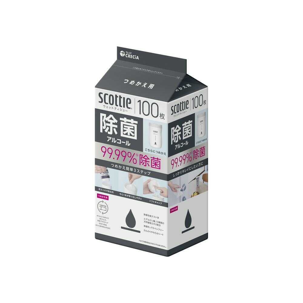 クレシア スコッティ ウェットティシュー 除菌 アルコール つめかえ用 100枚 - Image 3