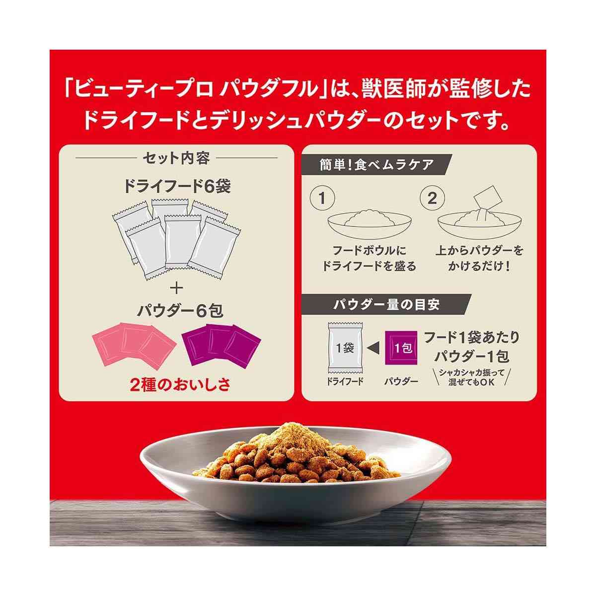 日本ペットフード ビューティープロ ドッグ パウダフル 低脂肪 チキン味・サツマイモ味パウダー付 300g×6袋+6g×6包 - Image 6