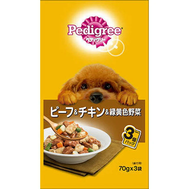 P117 ペディグリー 成犬用 ビーフ&チキン&緑黄色野菜 70g×3袋 - Image 2