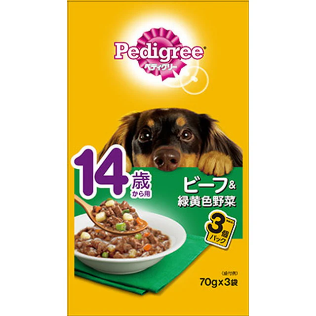 PWP9 ペディグリー 14歳から用 ビーフ＆緑黄色野菜 70g×3袋 - Image 2