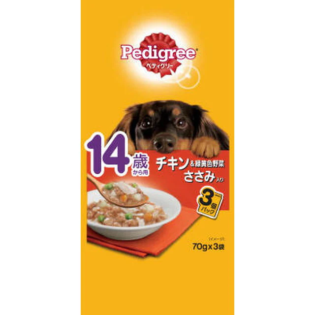 PWP12 ペディグリー 14歳から用 チキン&緑黄色野菜 ささみ入り 70g×3袋 - Image 2