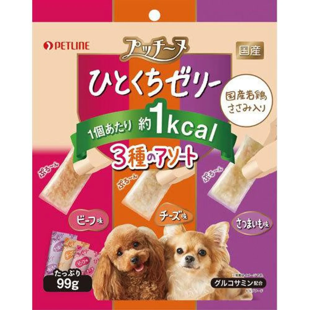 ペットライン プッチーヌ ひとくちゼリー 国産若鶏ささみ入り 3種のアソート 99g - Image 3