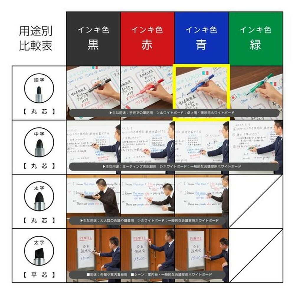 ぺんてる ホワイトボードマーカー ノックル 細字 直液式 青 EMWLS-C 1本 - Image 14