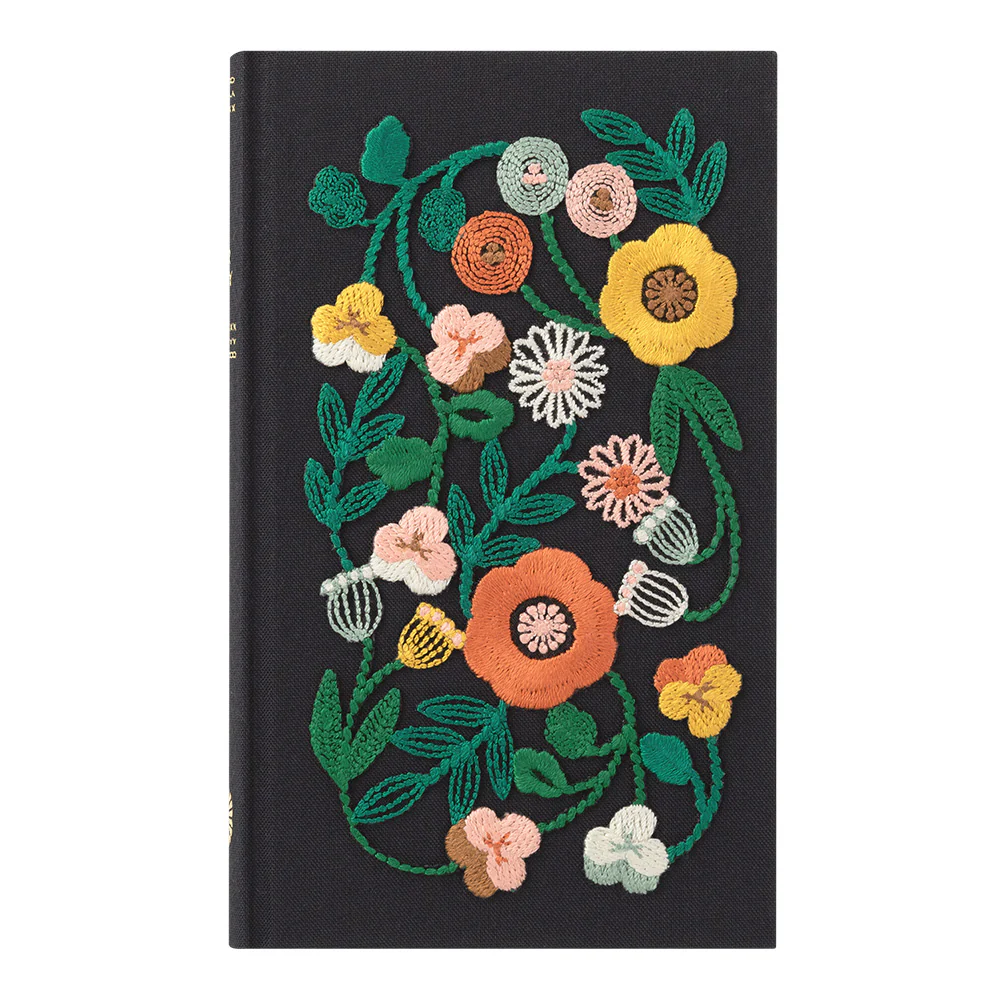 ミドリ 日記 5年連用 刺繍 花柄 黒 1冊 - Image 2
