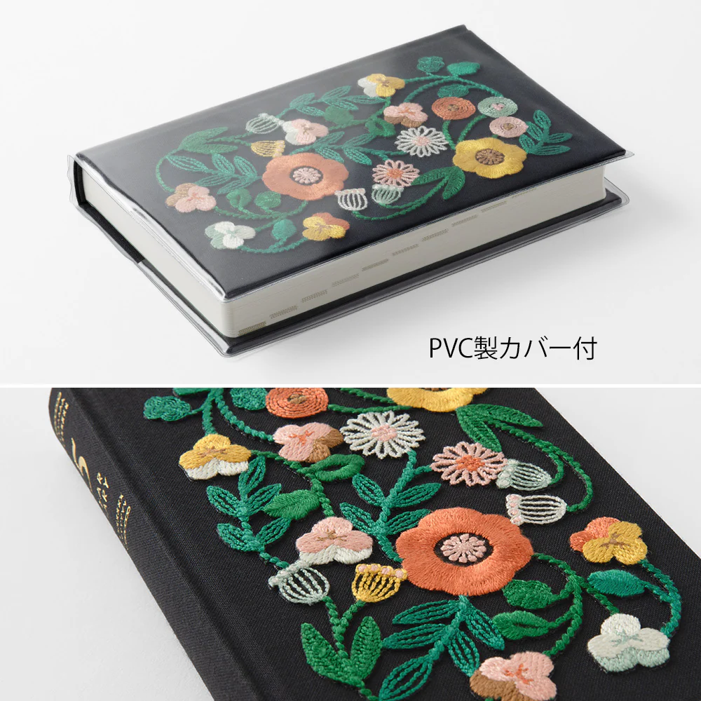 ミドリ 日記 5年連用 刺繍 花柄 黒 1冊 - Image 3